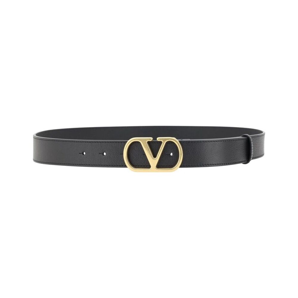 Valentino Vlogo Signature Leather Belt, Black